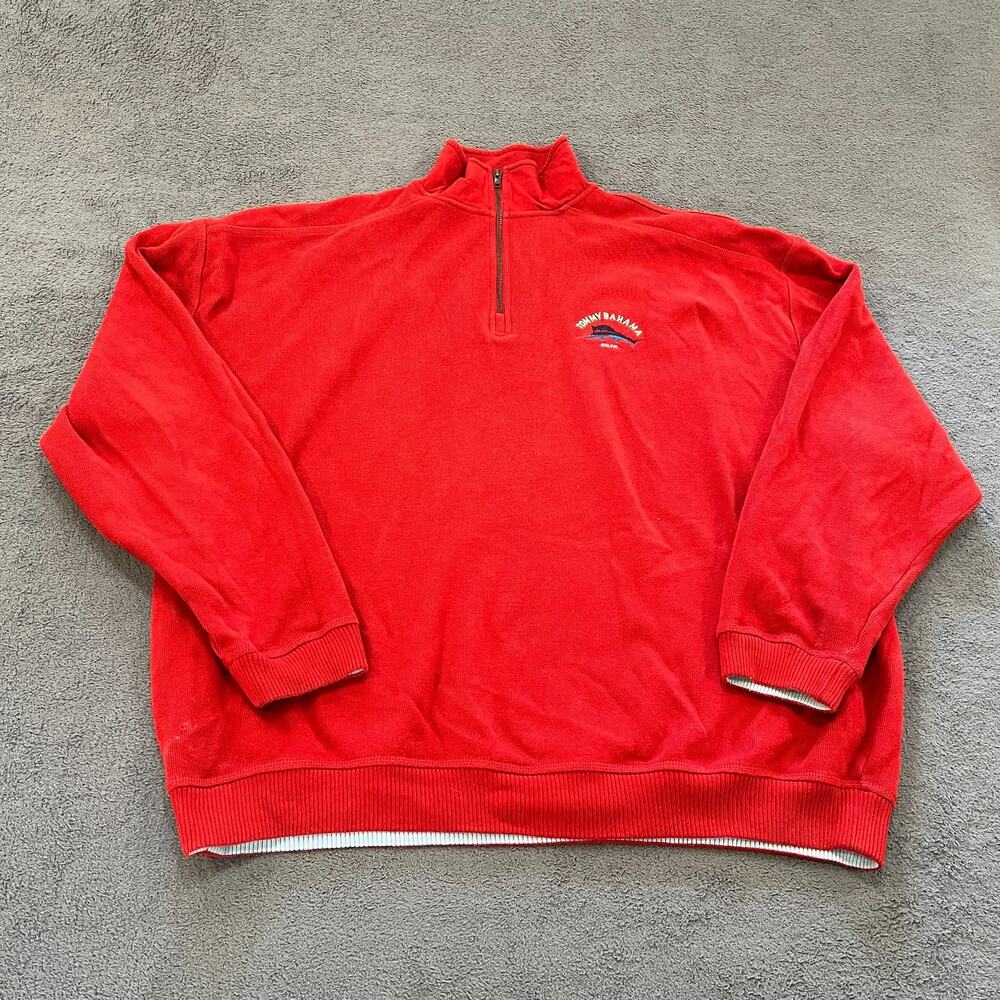 Tommy Bahama Red Long Sleeve 1/4 Zip Pullover Cotton Sweatshirt Men's Size 2XL